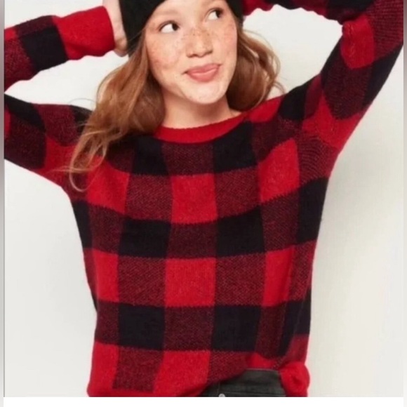 Old navy classic red black buffalo check crew neck sweater - Picture 1 of 2